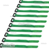 10 x 210mm Battery Self-Adhesive Strap Reusable Cable Tie Wrap hook loop Green