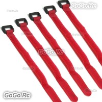 5 Pcs 210mm Battery Self-Adhesive Strap Reusable Cable Tie Wrap hook loop Red