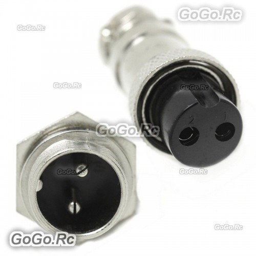  1 Set 16mm 2 Pin Aviation Plug Male & Female Wire Panel Metal Connector GX16-2