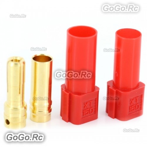 1 Pair XT150 6mm Large Current Motor Bullet Connector Male/Female w/Sleeve Red