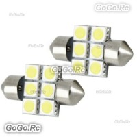 2 x White 31mm 6 LED 5050 SMD Festoon Dome Car Light Interior Bulb LE012-06WH31